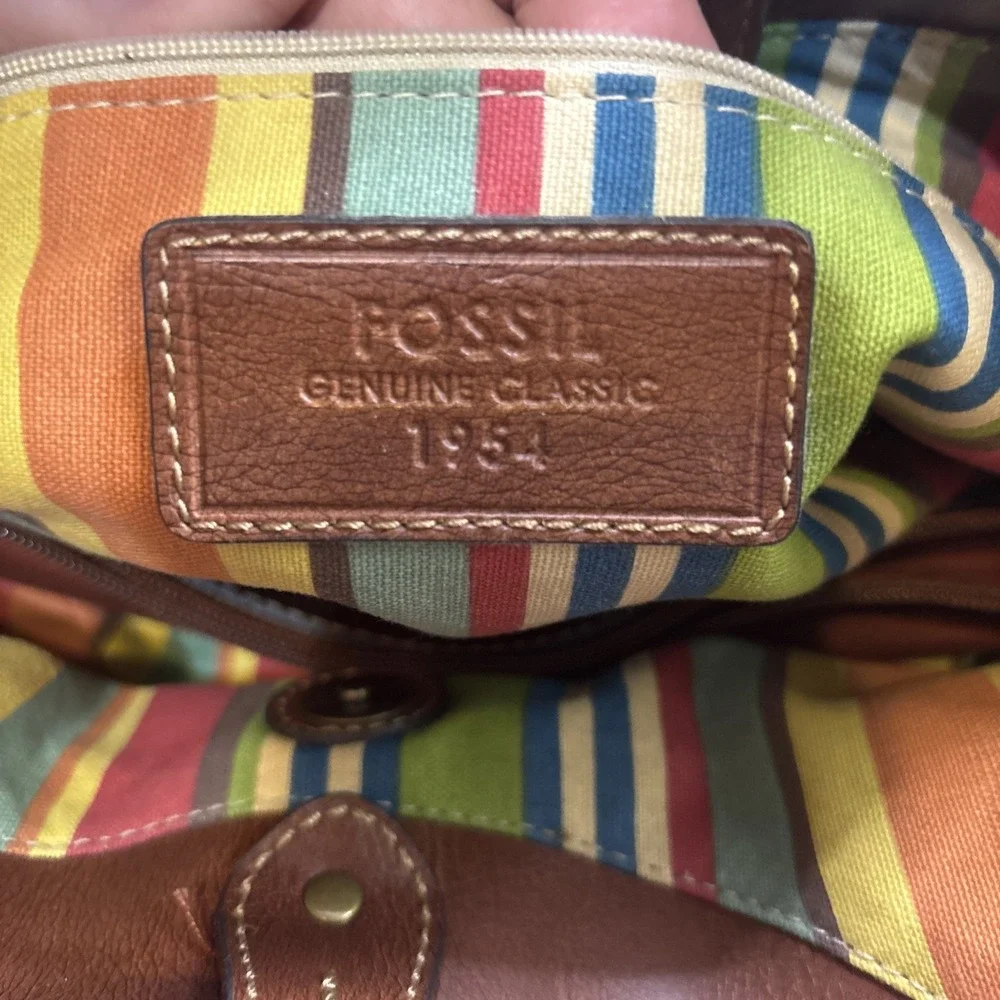 Fossil Handbag Tote Satchel Top Handle Purse‎ Brown Leather Woven Mesh Beach